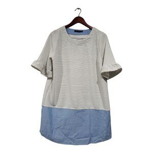 Doe & Rae Women's Short Flutter Sleeve Round Neck Striped Color Block Dress Sz L